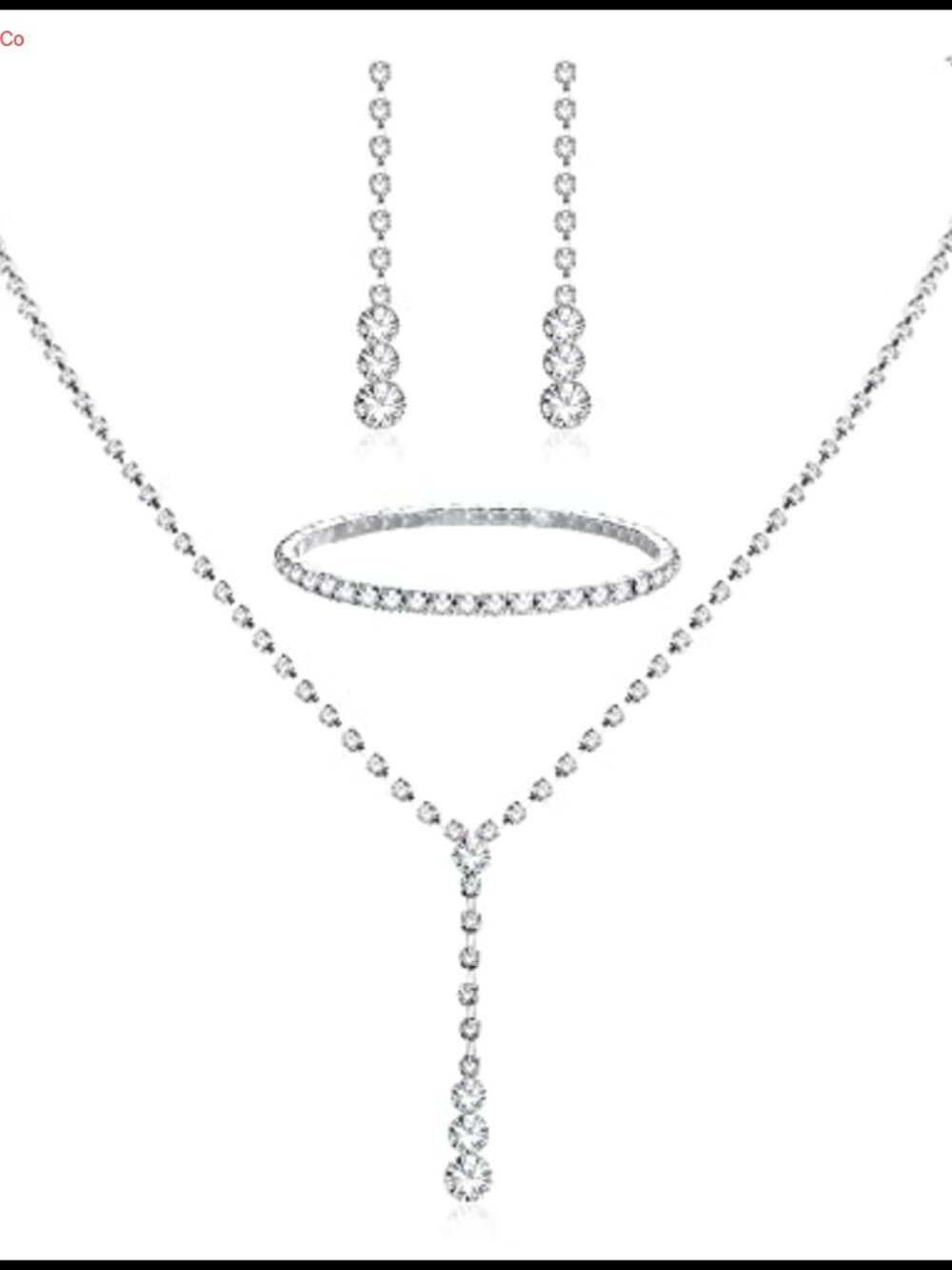 Rhinestone Jewelry Set Teardrop Necklace Dangling Earrings Adjustable Bracelet